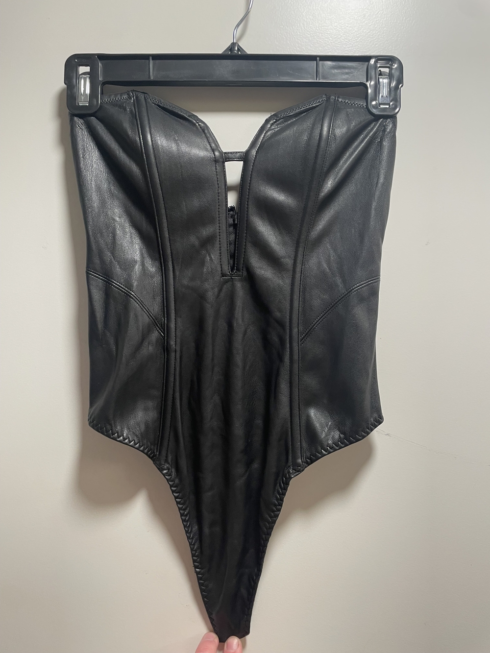 Victoria's Secret Black Faux Leather Strapless Bodysuit Size XS